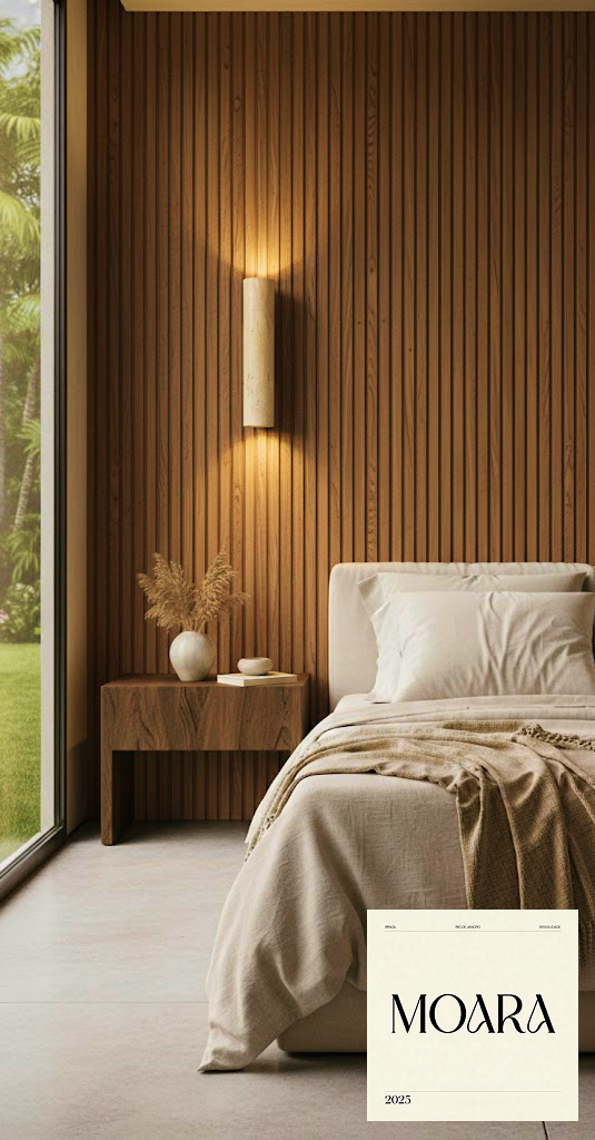 Luminária MOARA Rio: Coluna Travertino e Madeira
